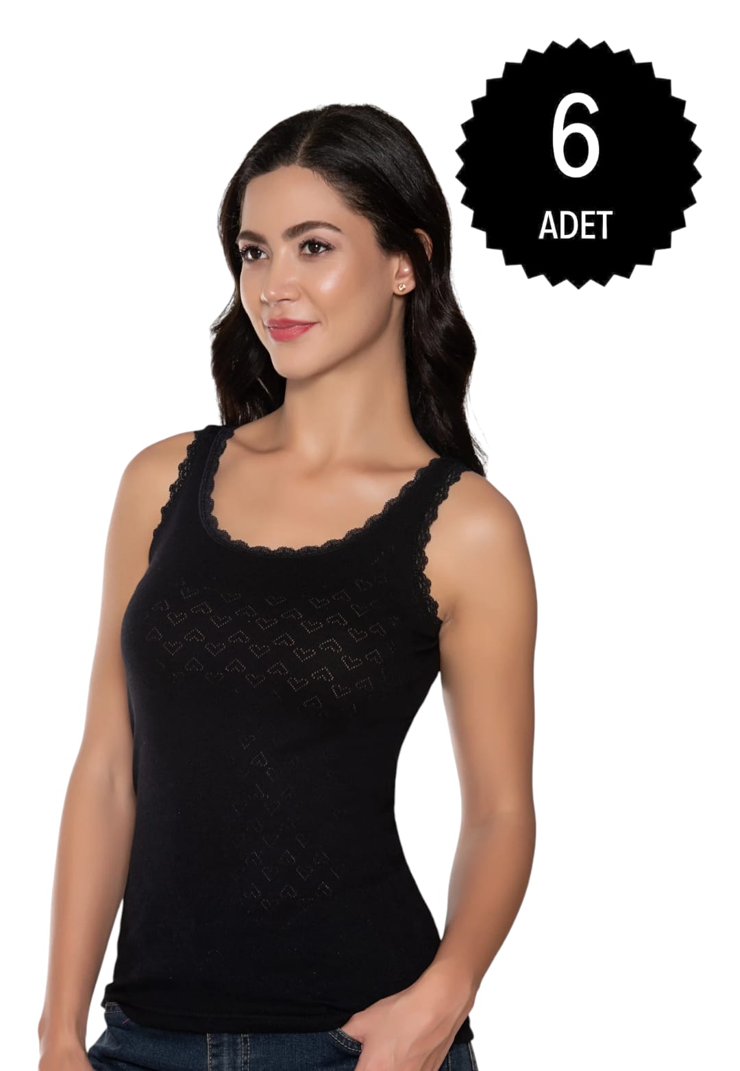 Gümüş 3081 Kadın Jakarlı Geniş Askı Atlet Siyah 6 lı Paket