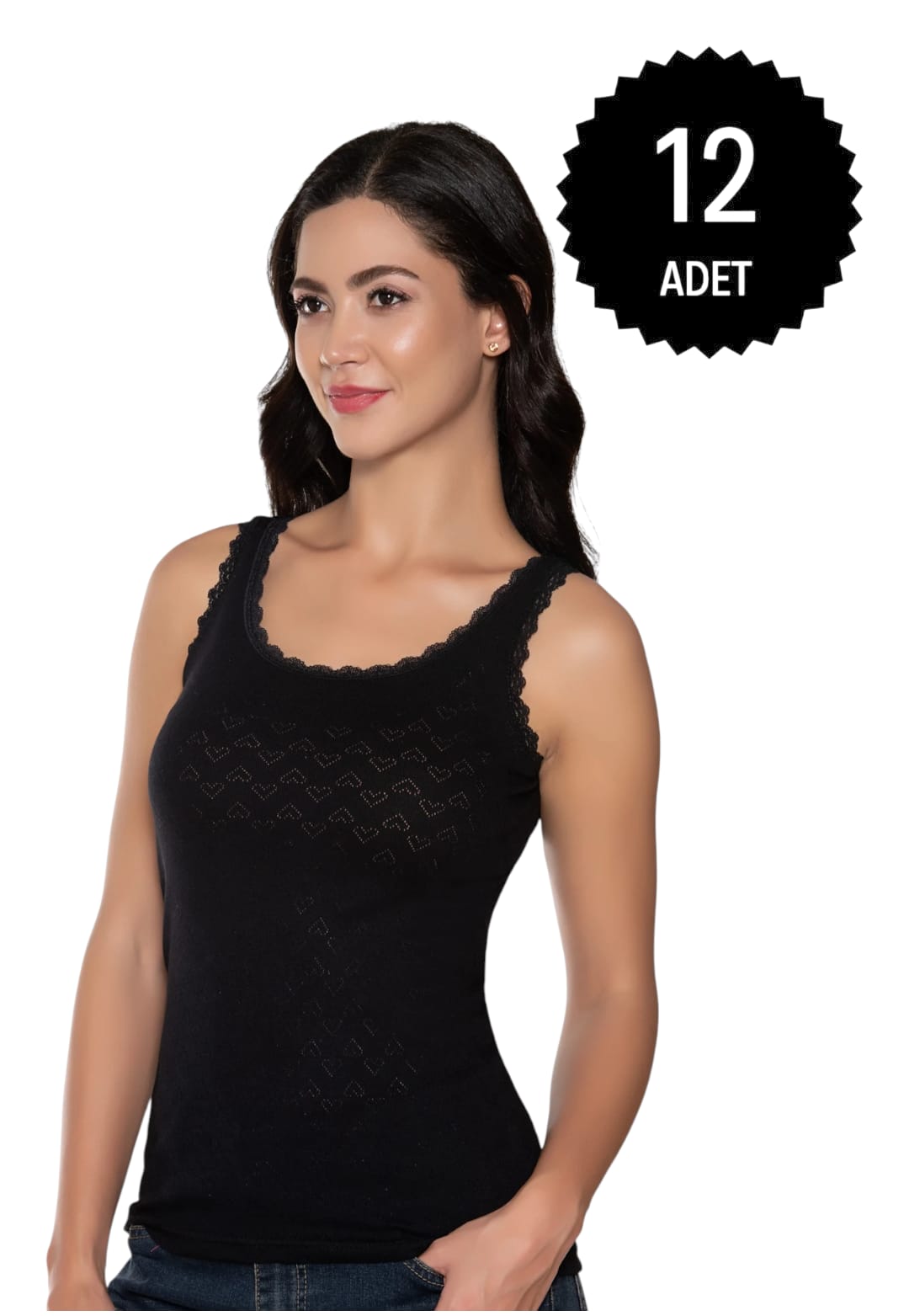 Gümüş 3081 Kadın Jakarlı Geniş Askı Atlet Siyah 12 li Paket