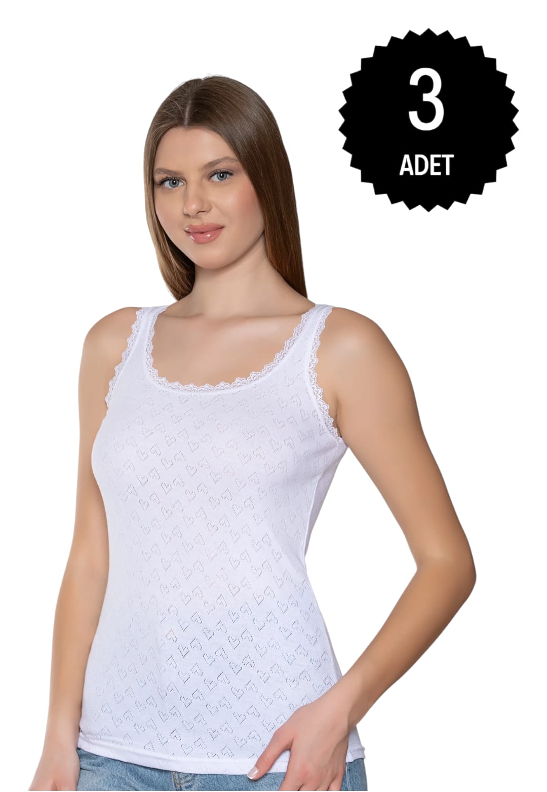 Gümüş 3081 Kadın Jakarlı Geniş Askı Atlet Beyaz 3 lü Paket