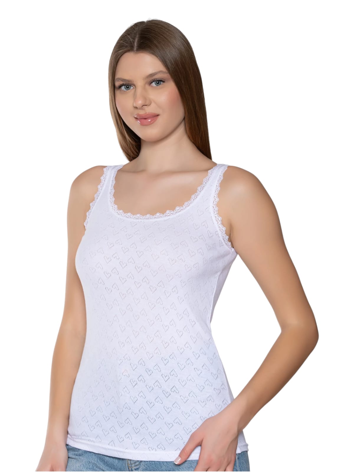 Gümüş 3081 Kadın Jakarlı Geniş Askı Atlet Beyaz 6 lı Paket