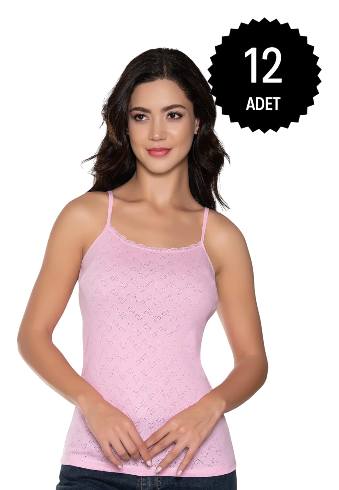 Gümüş 3080 Kadın Jakarlı İp Askı Atlet Pembe 12 li Paket