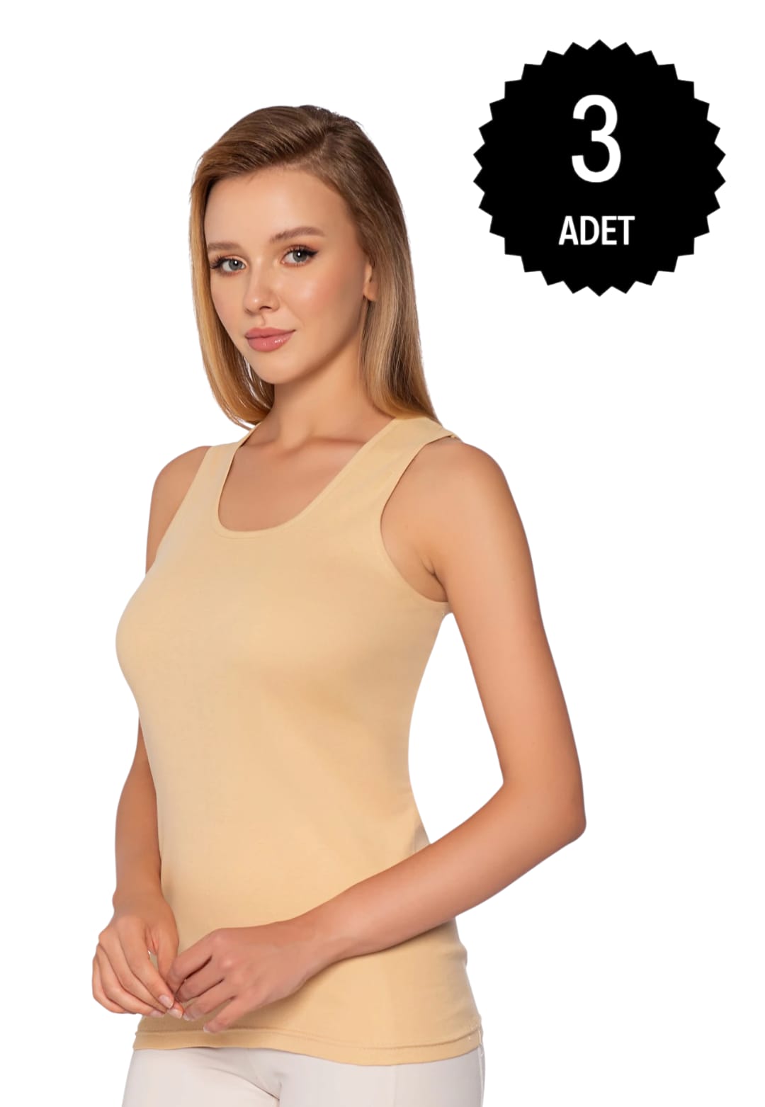 Gümüş 4024 Ribana Geniş Askı Düz Biye Atlet Ten 3 lü Paket