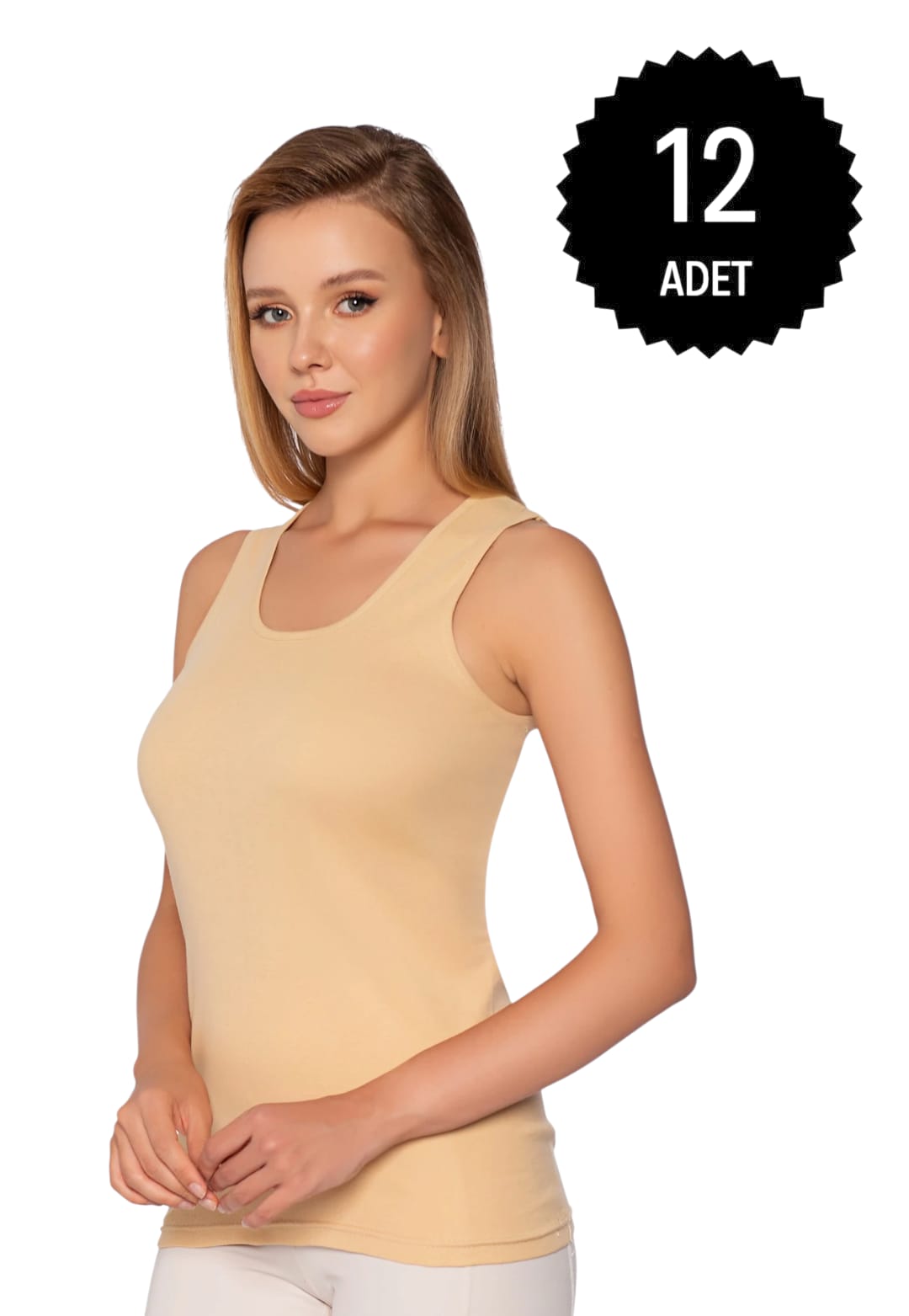 Gümüş 4024 Ribana Geniş Askı Düz Biye Atlet Ten 12 li Paket