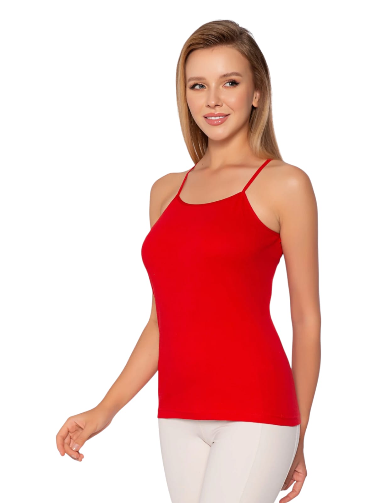 Gümüş 4023 Kadın Ribana ( Likralı ) İp Askı Düz Biye Atlet Kırmızı