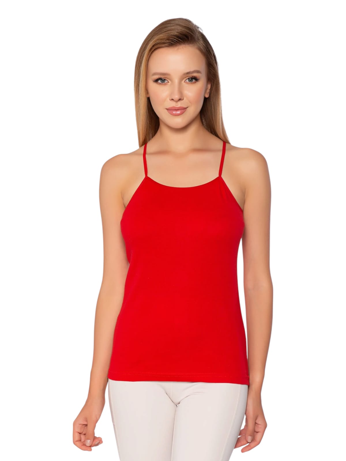 Gümüş 4023 Kadın Ribana ( Likralı ) İp Askı Düz Biye Atlet Kırmızı 3 lü Paket