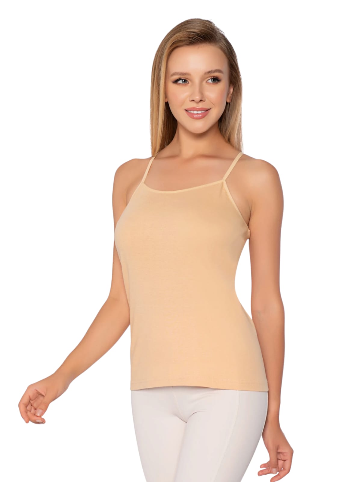 Gümüş 4023 Kadın Ribana ( Likralı ) İp Askı Düz Biye Atlet Ten 6 lı Paket