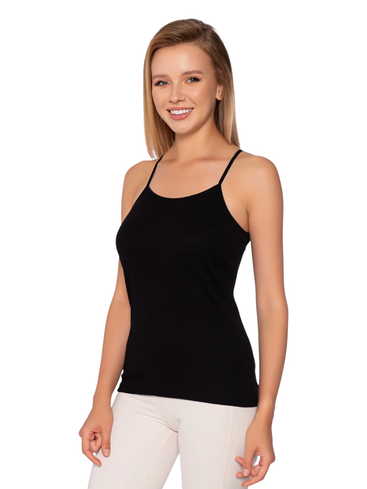 Gümüş 4023 Kadın Ribana ( Likralı ) İp Askı Düz Biye Atlet Siyah