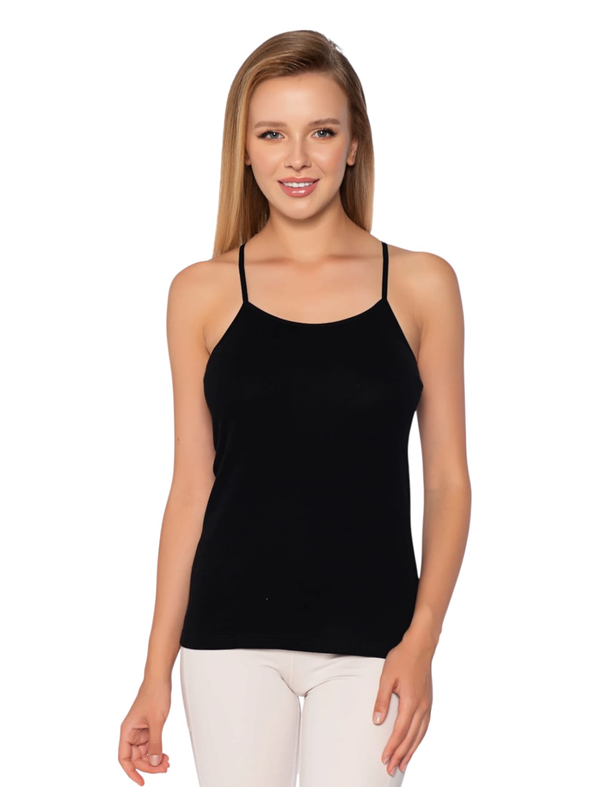 Gümüş 4023 Kadın Ribana ( Likralı ) İp Askı Düz Biye Atlet Siyah 12 li Paket