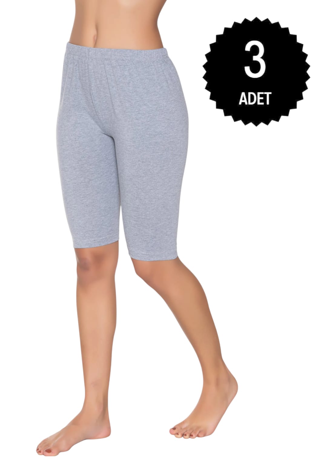 Gümüş 4032 Kadın Likralı Kısa Tayt Gri 3 lü Paket
