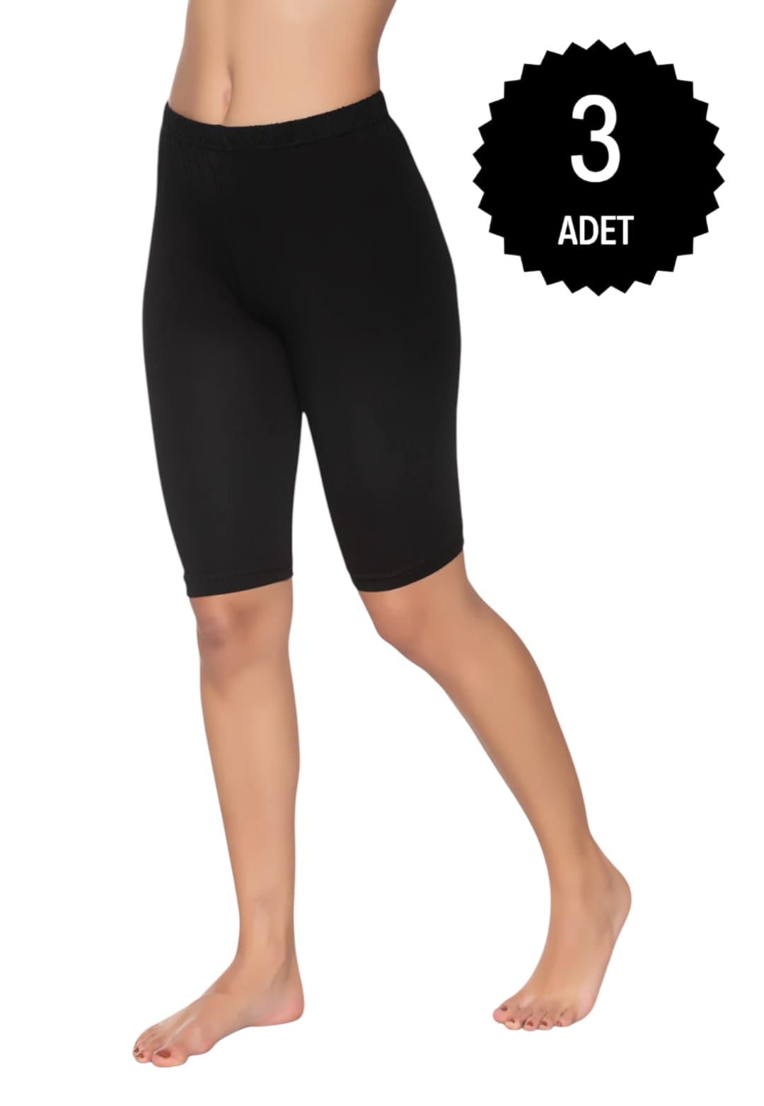 Gümüş 4032 Kadın Likralı Kısa Tayt Siyah 3 lü Paket