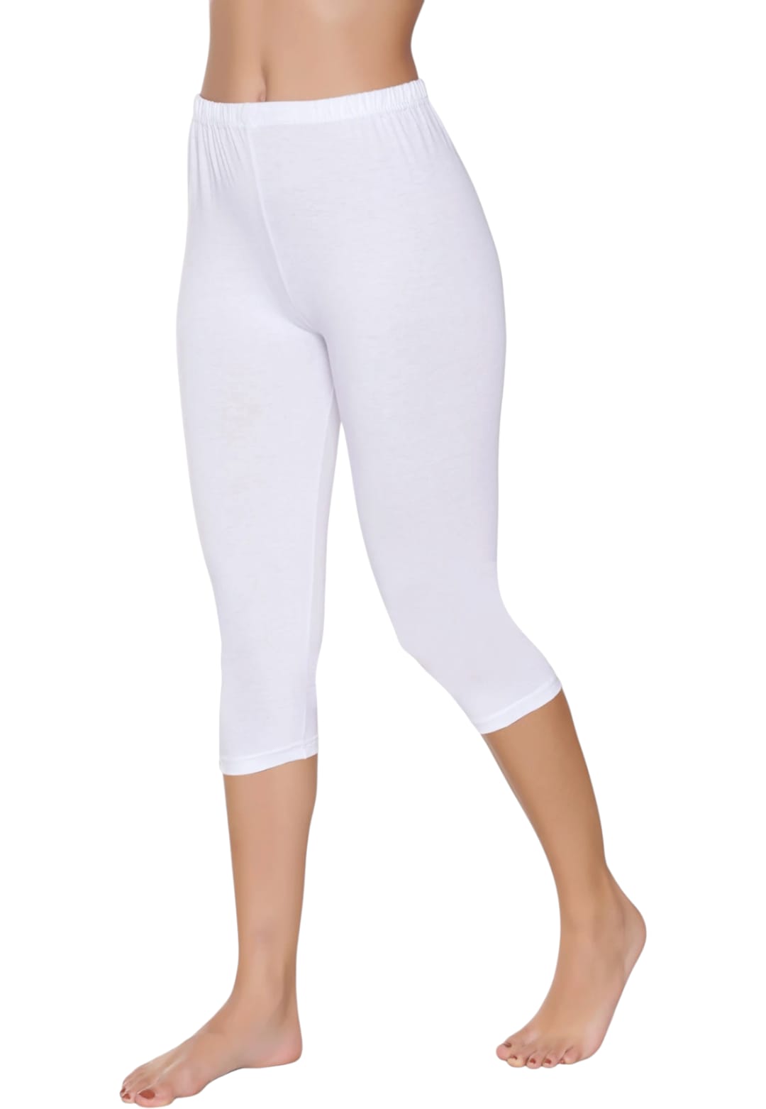 Gümüş 3104 Kadın Likralı Düz Diz Altı Tayt Beyaz