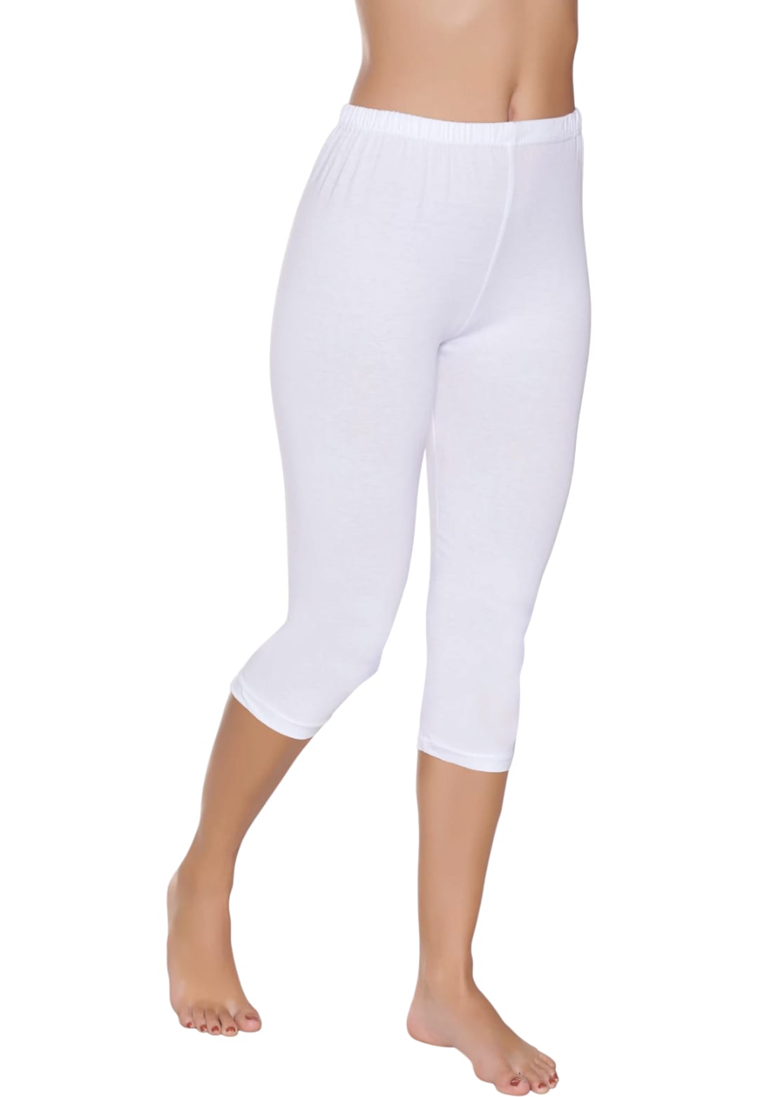 Gümüş 3104 Kadın Likralı Düz Diz Altı Tayt Beyaz 6 lı Paket