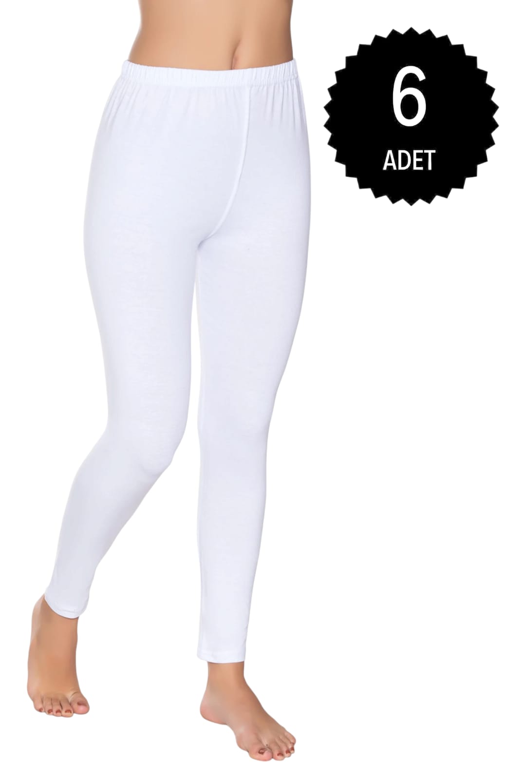 Gümüş 3103 Kadın Likralı Düz Uzun Tayt Beyaz 6 lı Paket