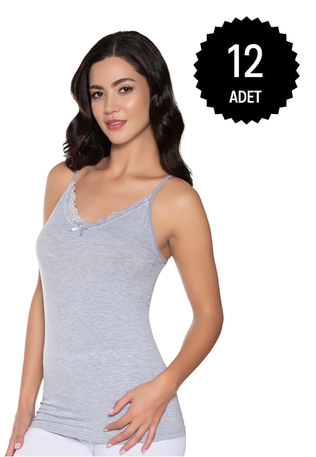 Gümüş 3105 Kadın Likralı İnce Dantelli Atlet Gri 12 li Paket