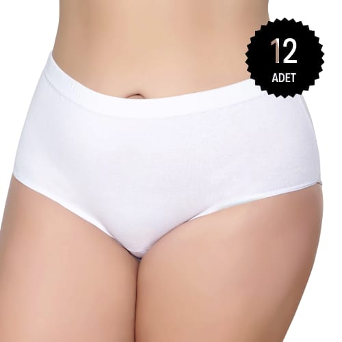 Gümüş 3040 Kadın Yüksek Bel Ribana Bato Külot Beyaz 12 li Paket
