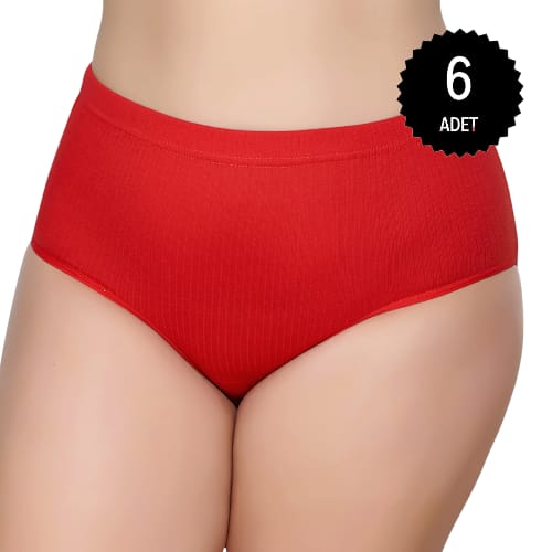 Gümüş 3092 Kadın Yüksek Bel  Çizgili ( Fitilli ) Bato Külot Kırmızı 6 lı Paket