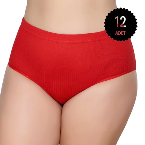 Gümüş 3092 Kadın Yüksek Bel  Çizgili ( Fitilli ) Bato Külot Kırmızı 12 li Paket