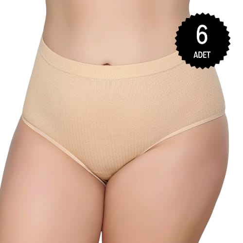 Gümüş 3092 Kadın Yüksek Bel  Çizgili ( Fitilli ) Bato Külot Ten 6 lı Paket