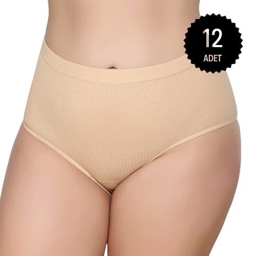 Gümüş 3092 Kadın Yüksek Bel  Çizgili ( Fitilli ) Bato Külot Ten 12 li Paket