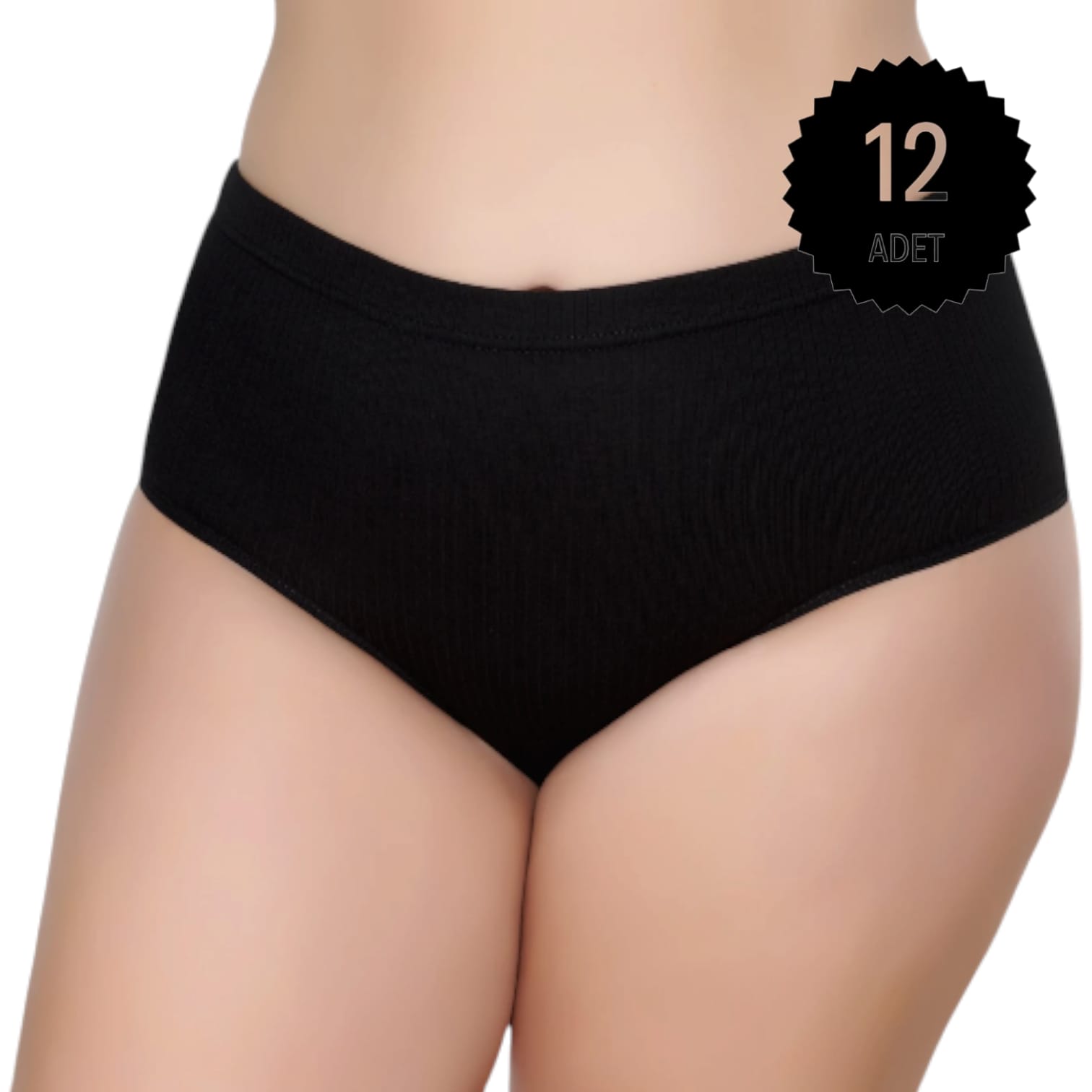Gümüş 3092 Kadın Yüksek Bel  Çizgili ( Fitilli ) Bato Külot Siyah 12 li Paket