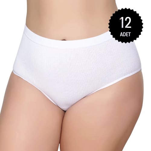 Gümüş 3092 Kadın Yüksek Bel  Çizgili ( Fitilli ) Bato Külot Beyaz 12 li Paket