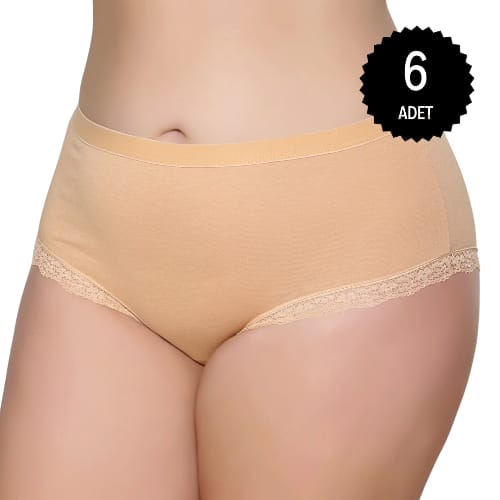 Gümüş 3085 Kadın Likralı Sur Dantel Yüksek Bel Bato Külot Ten 6 lı Paket