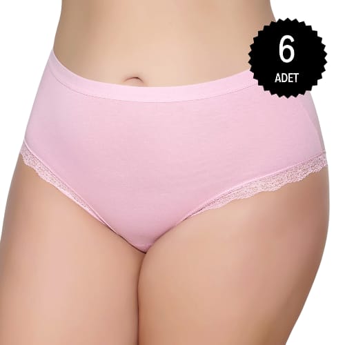 Gümüş 3085 Kadın Likralı Sur Dantel Yüksek Bel Bato Külot Pembe 6 lı Paket
