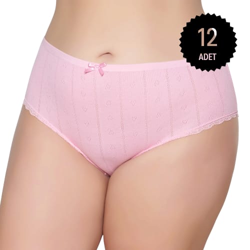 Gümüş 3079 Kadın Jakarlı Yüksel Bel Bato Külot Pembe 12 li Paket