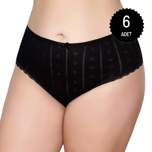 Gümüş 3079 Kadın Jakarlı Yüksel Bel Bato Külot Siyah 6 lı Paket