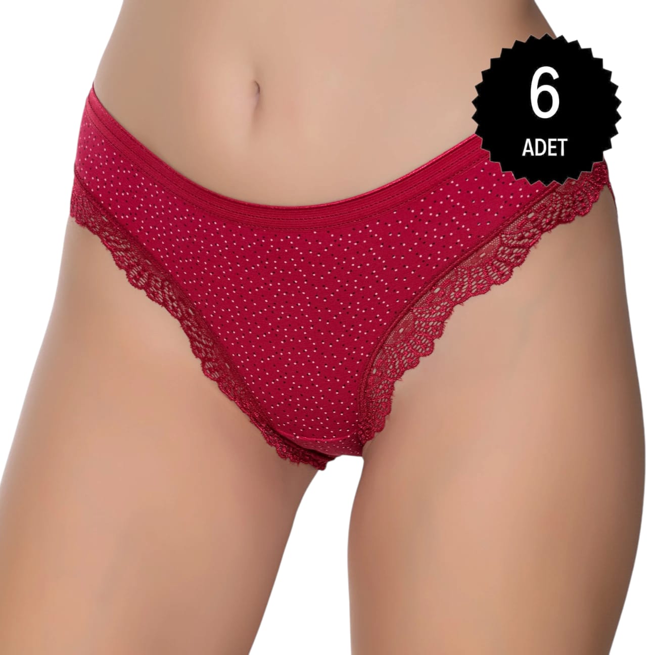 Gümüş 6066 Kadın Likralı Paça Dantelli Puantiyeli Bikini Karışık 6 lı Paket