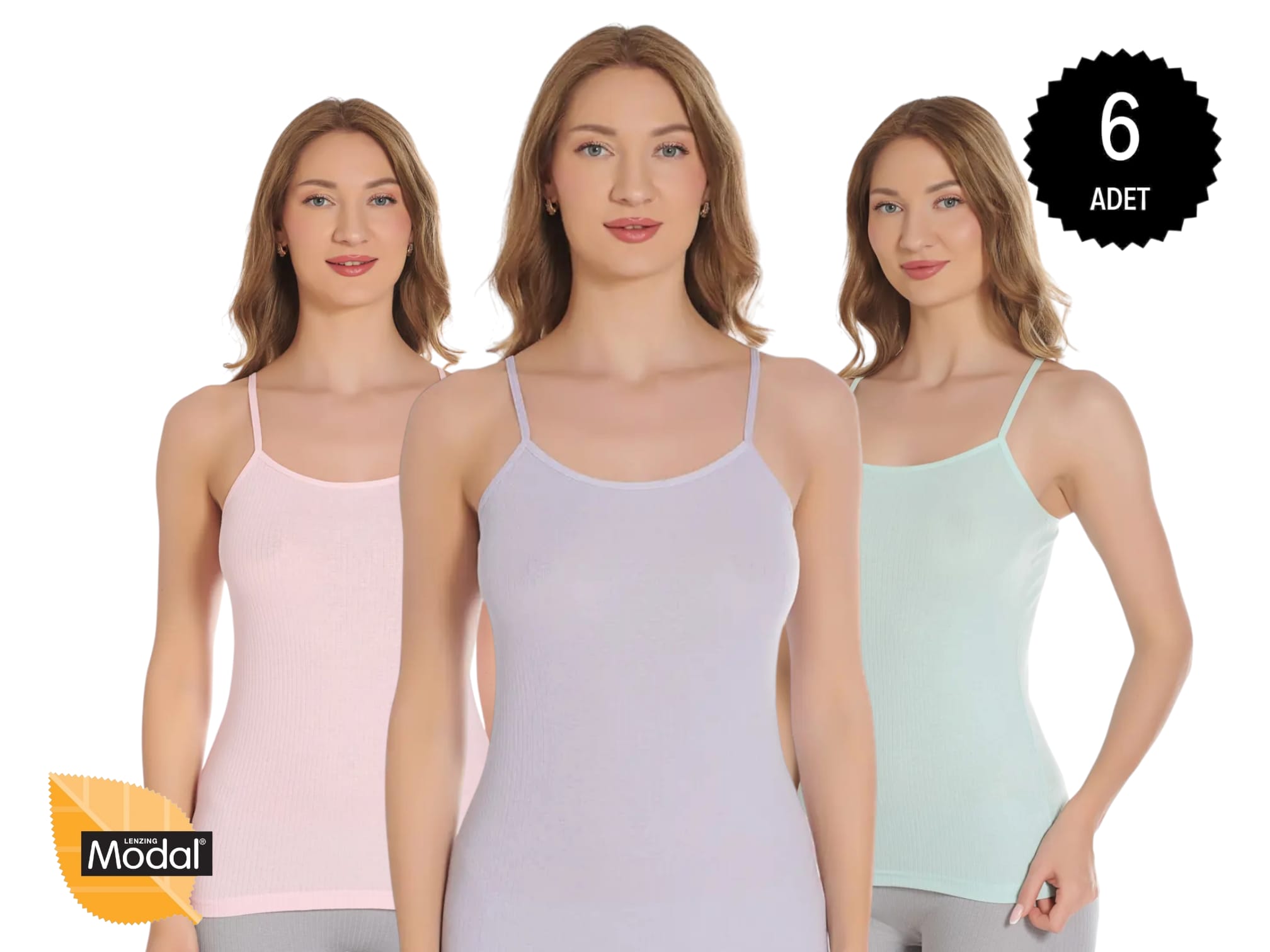 Gümüş 7012 Kadın Modal Elastan İp Askı Atlet Karışık (2) 6 lı Paket