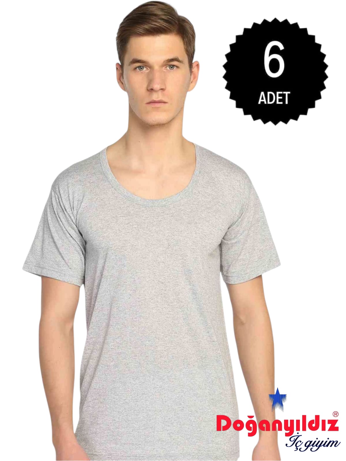 Doğan Yıldız 1152 Penye Erkek Bisiklet Yaka Kollu Atlet Gri 6 lı Paket