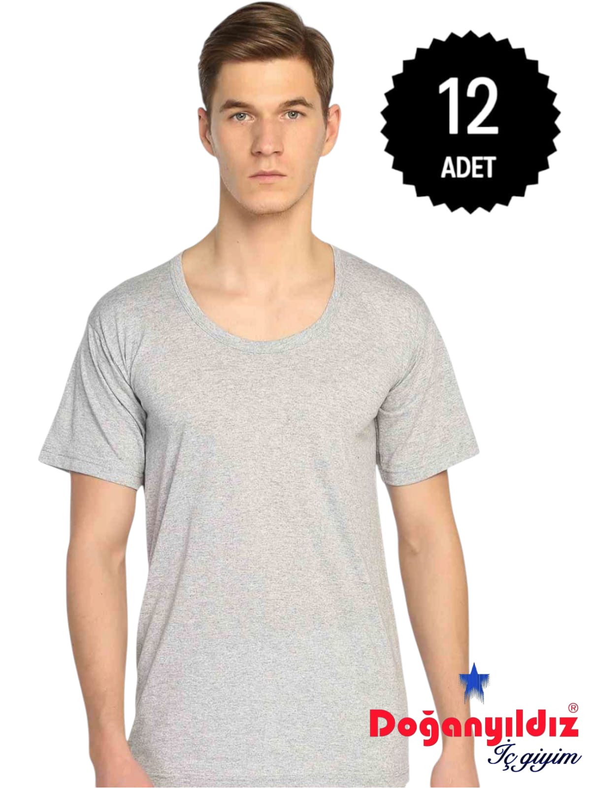 Doğan Yıldız 1152 Penye Erkek Bisiklet Yaka Kollu Atlet Gri 12 li Paket
