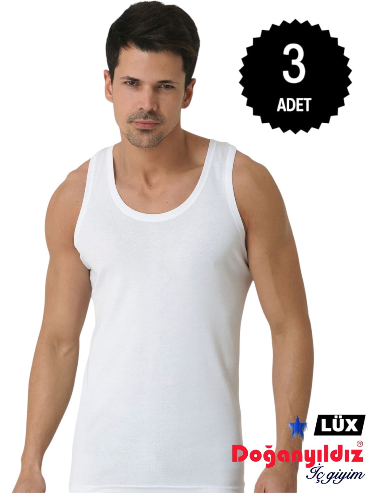 Doğan Yıldız 1310 Lüks Ribana (Likralı) Erkek Askılı Atlet Beyaz 3 lü Paket