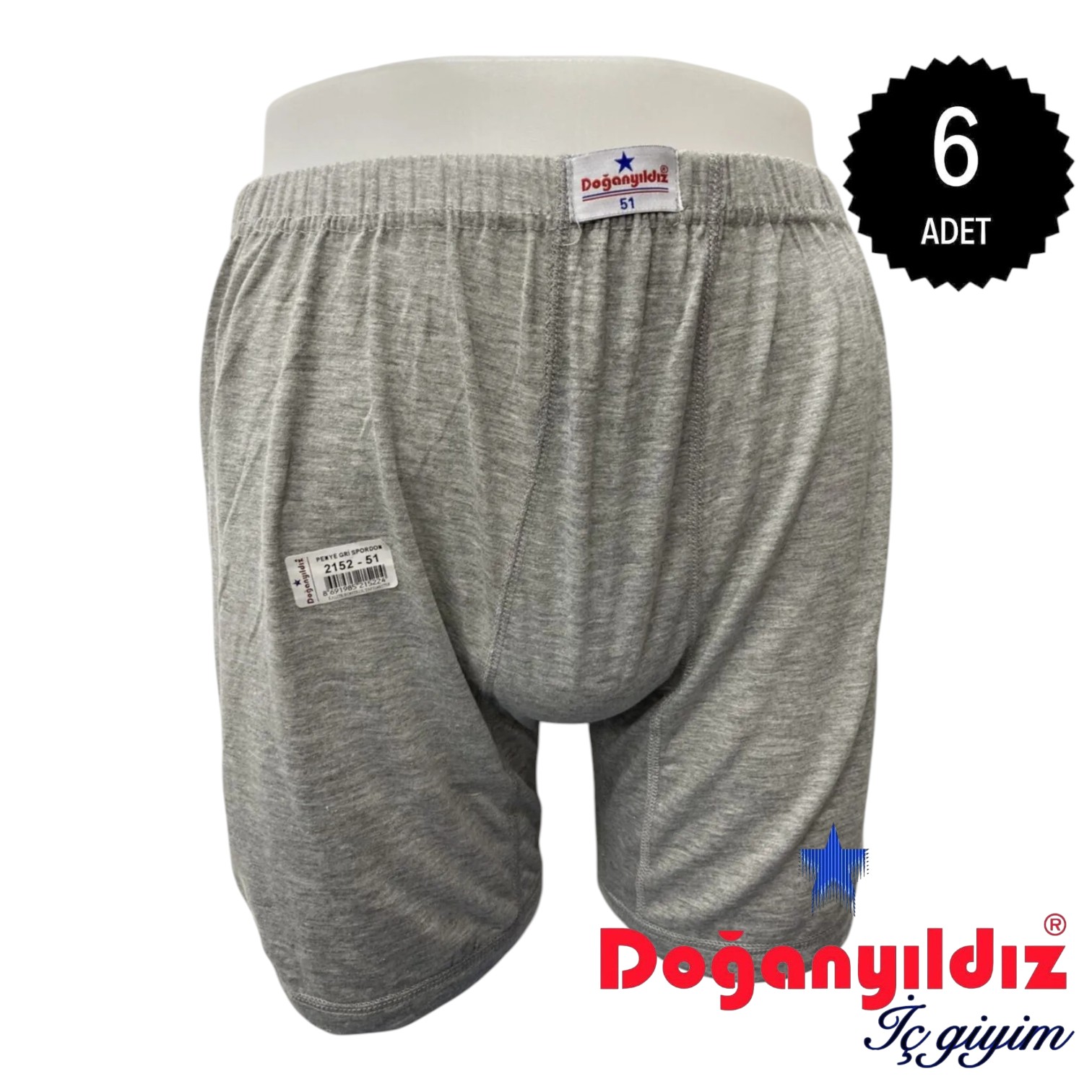 Doğan Yıldız 2152 Penye Erkek Paçalı Külot Gri 6 lı Paket