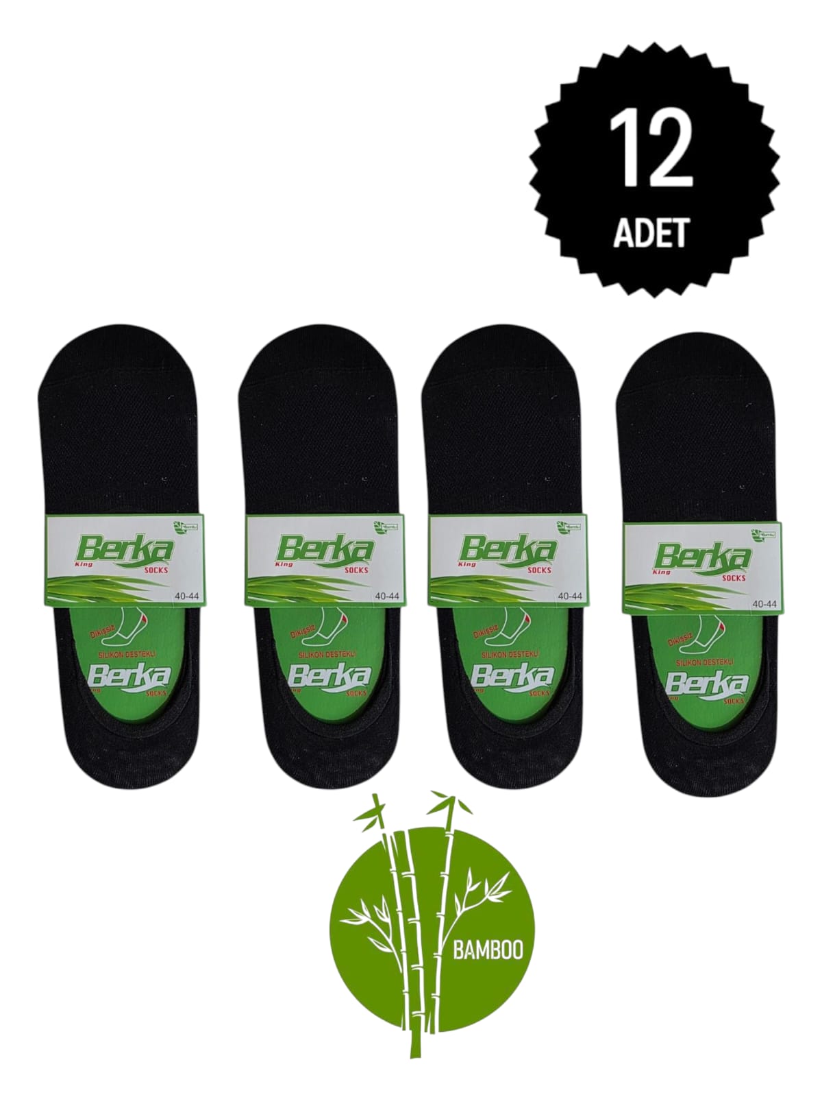Berka Erkek Bambu Babet Çorap Siyah 12 li Paket 40-44