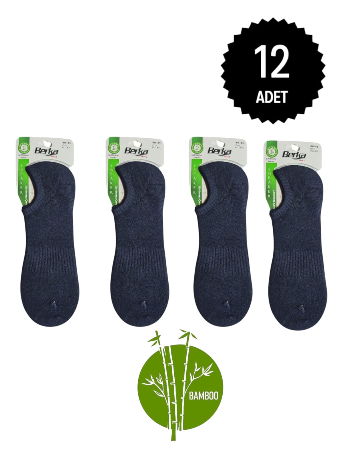 Berka Erkek Bambu Sneakers Çorap Lacivert 12'li Paket 40-44