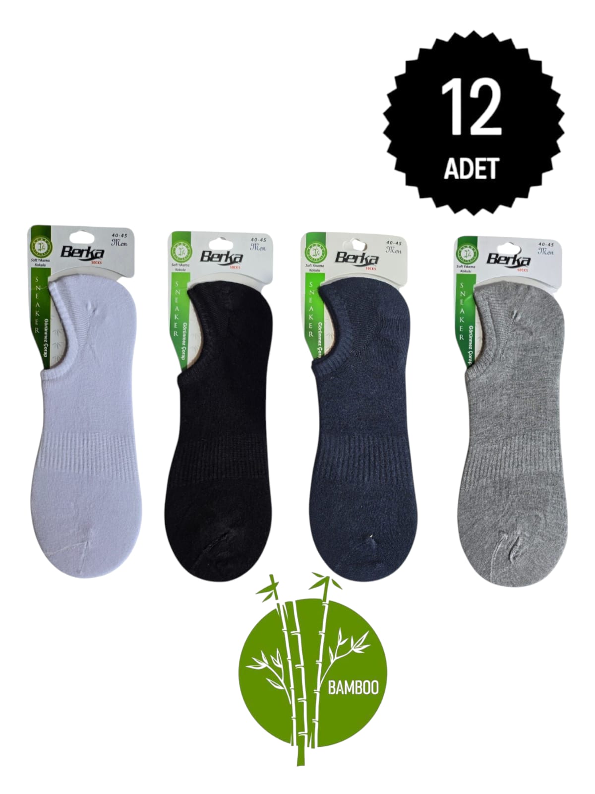 Berka Erkek Bambu Sneakers Çorap Karışık 12'li Paket 40-44