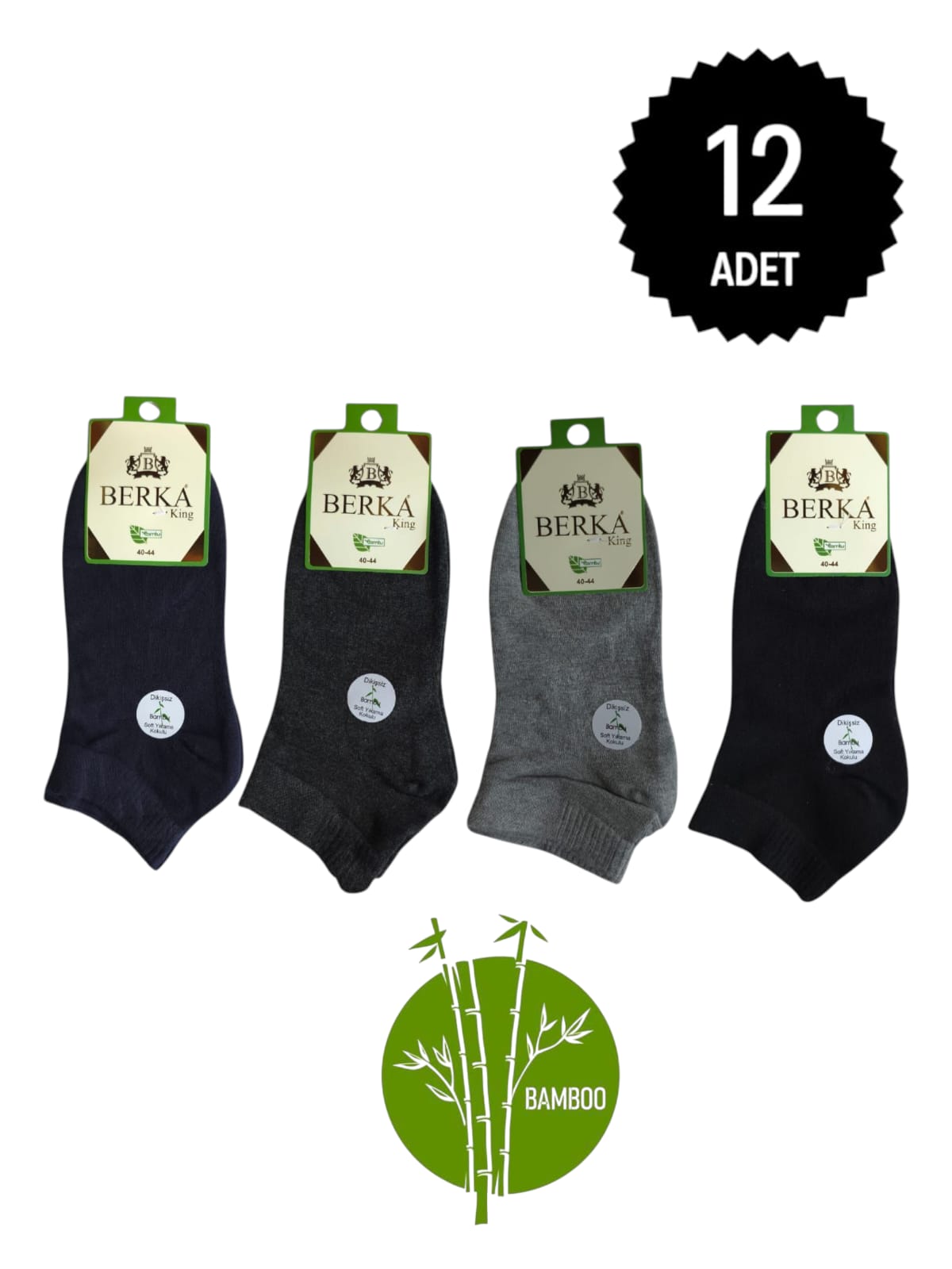 Berka Erkek Bambu Patik Çorap Karışık 12'li Paket 40-44