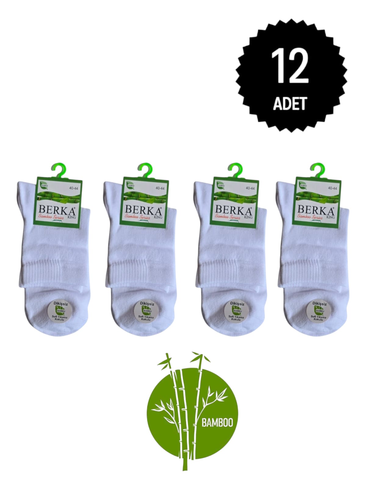 Berka Erkek Bambu Kısa Konç Çorap Beyaz 12'li Paket 40-44