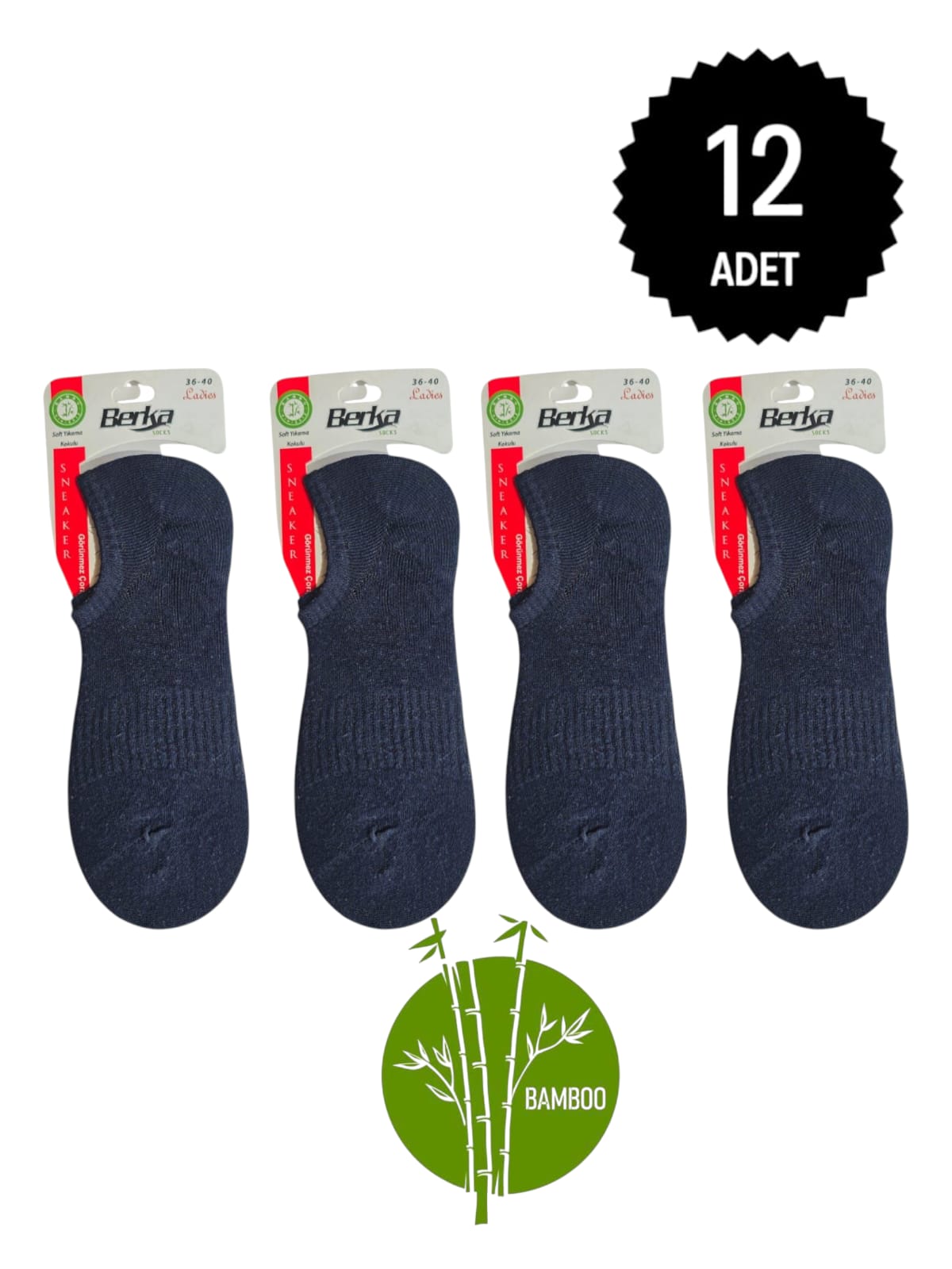 Berka Garson Bambu Sneakers Çorap Lacivert 12'li Paket 36-40