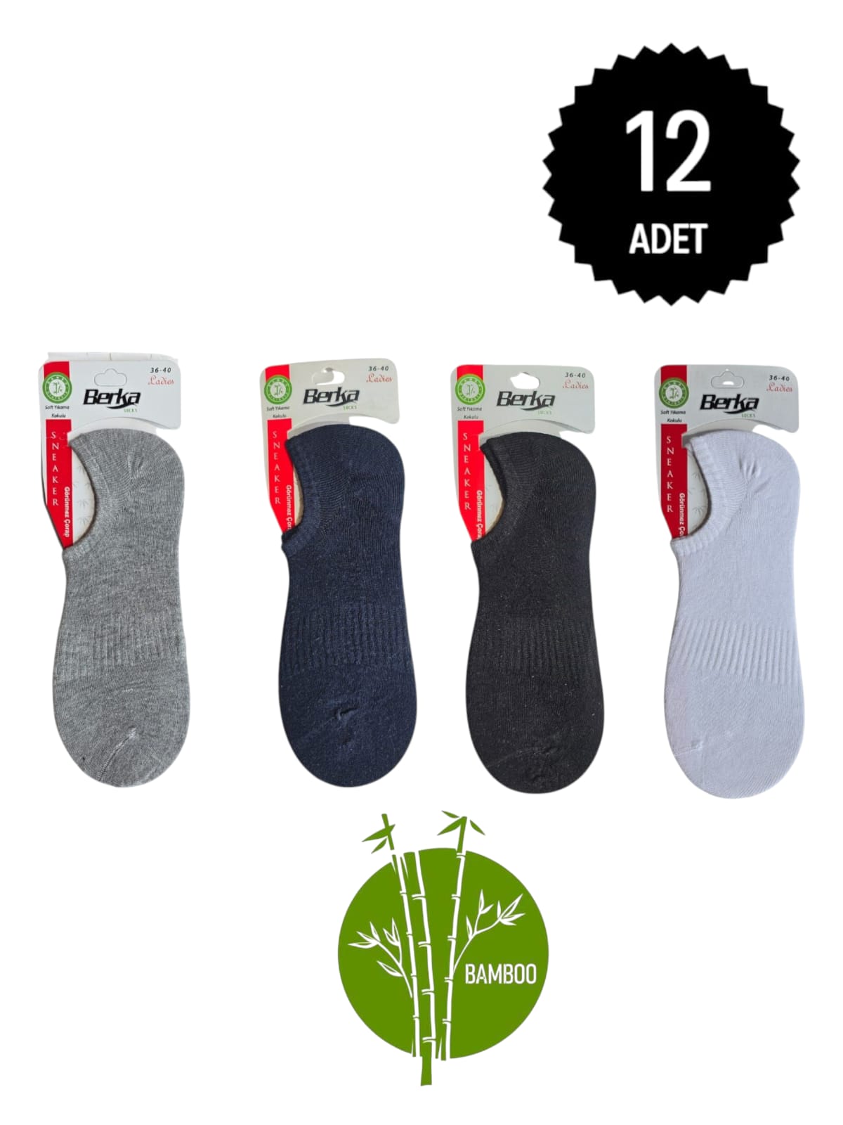 Berka Garson Bambu Sneakers Çorap Karışık 12'li Paket 36-40