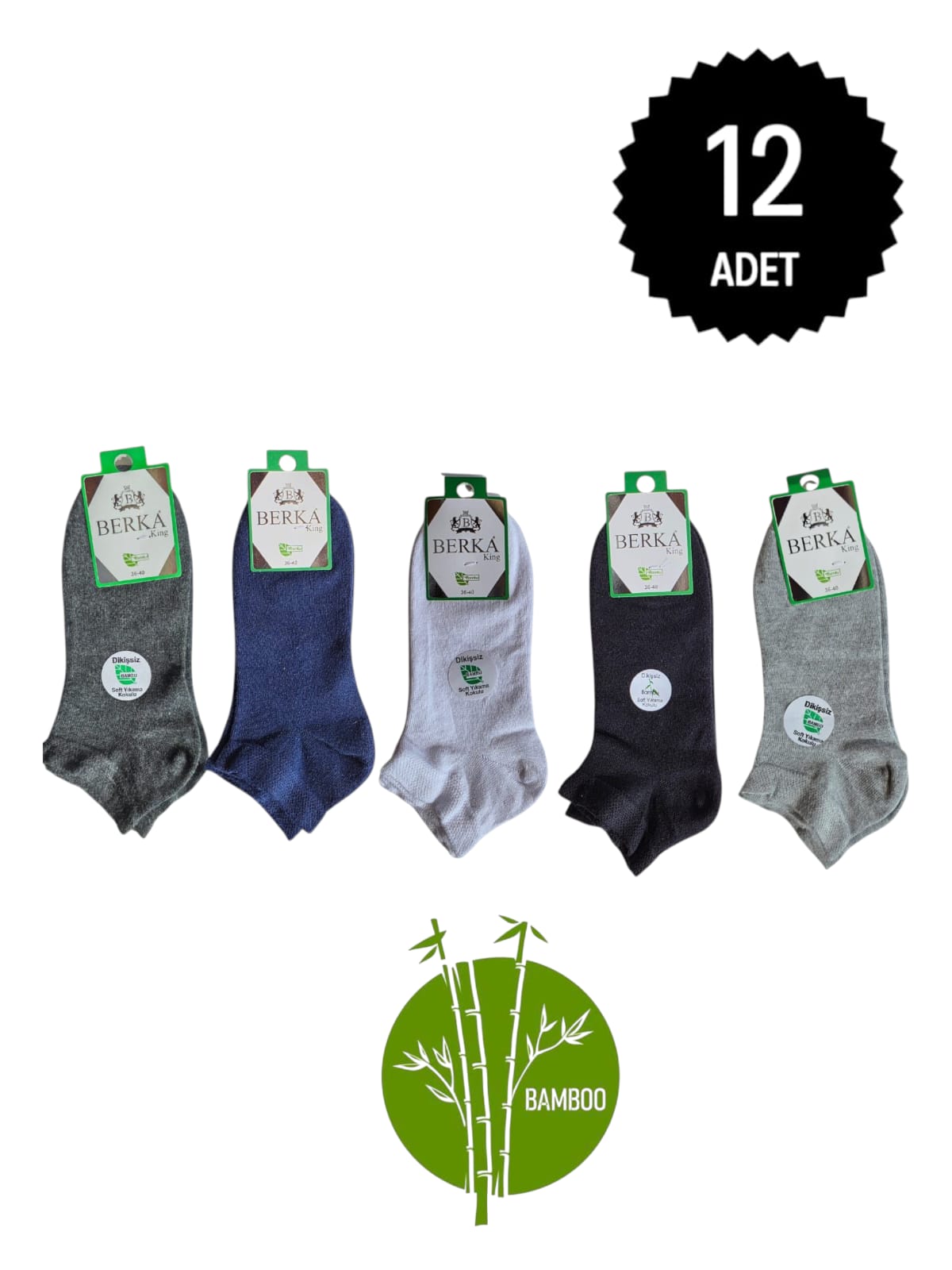 Berka Garson Bambu Patik Çorap Karışık 12'li Paket 36-40