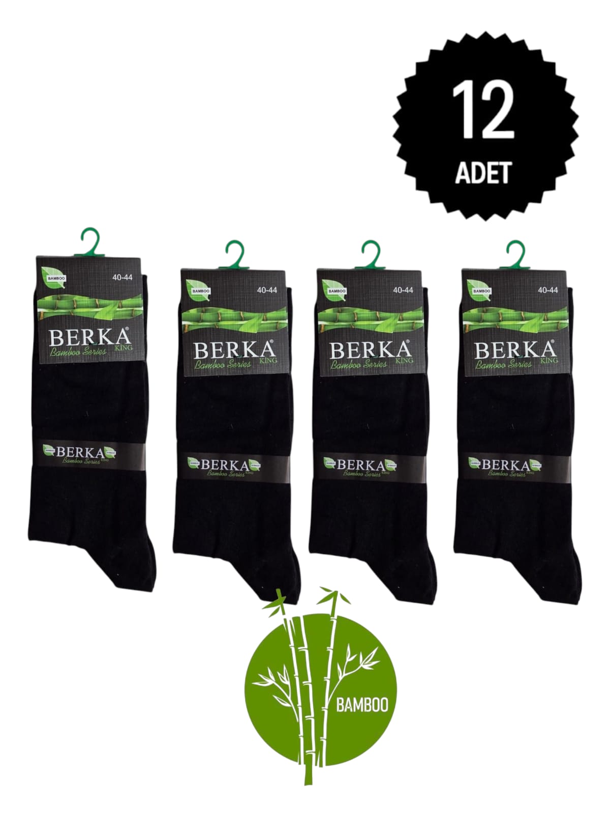 Berka Erkek Bambu Uzun Boğaz Siyah Çorap 12'li Paket 40-44