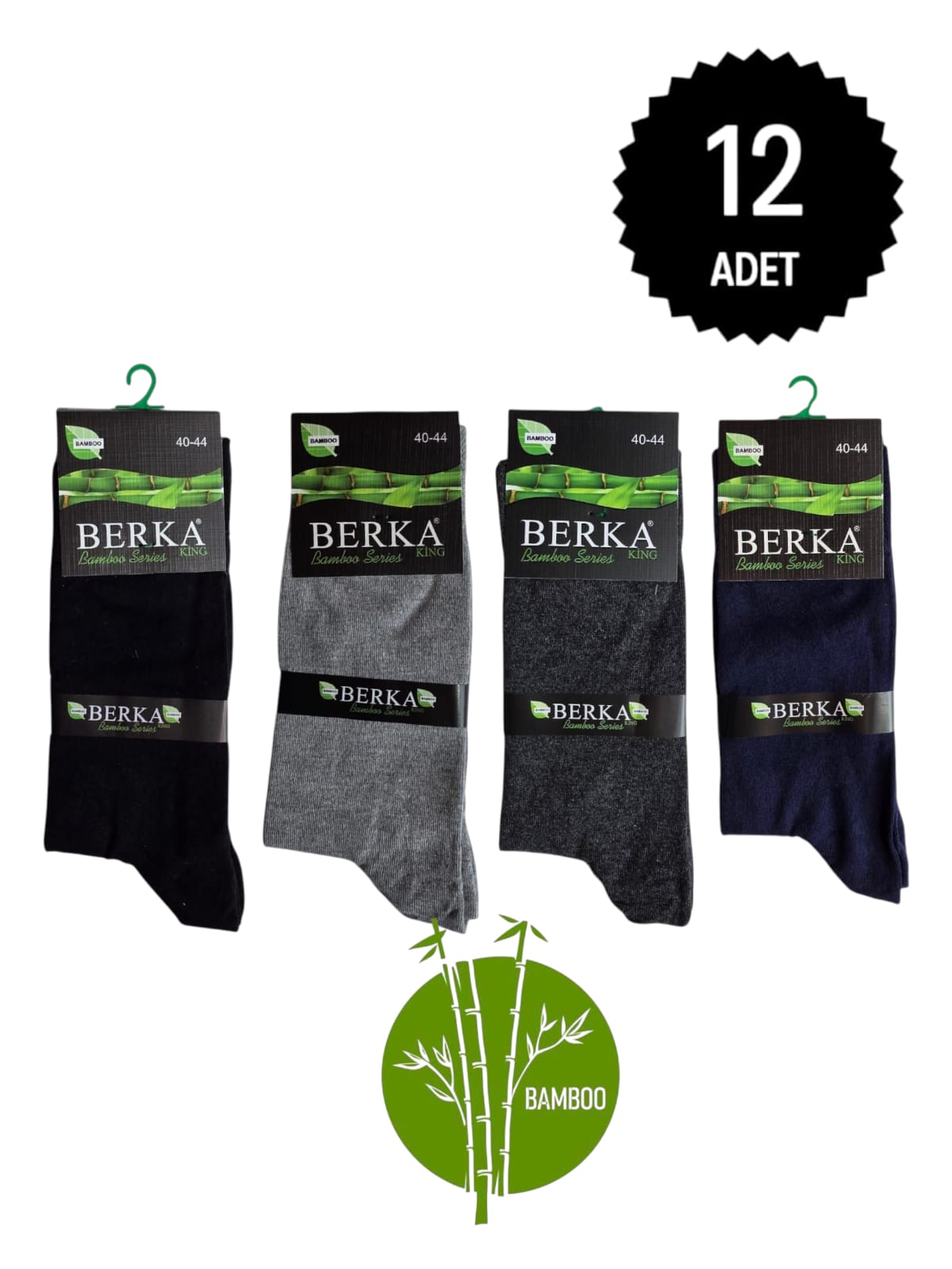 Berka Erkek Bambu Uzun Boğaz Karışık Çorap 12'li Paket 40-44