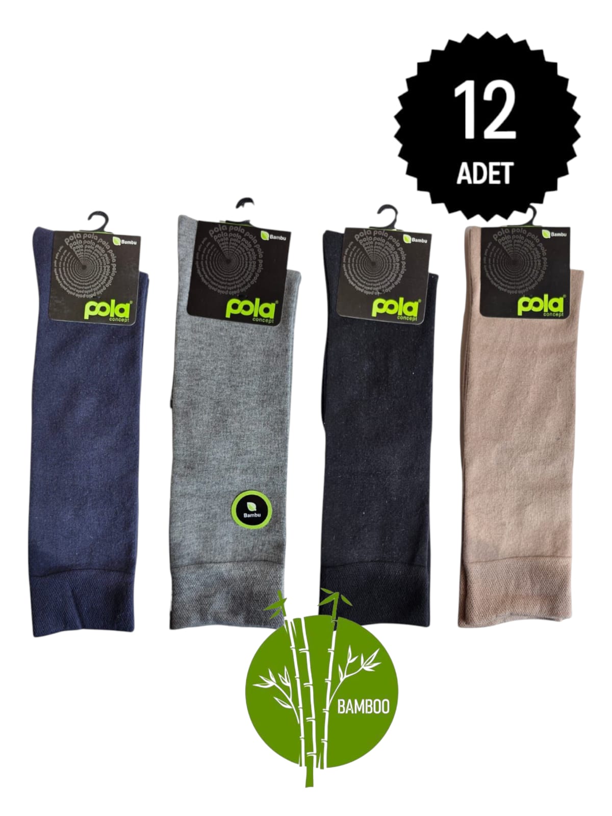 Pola Kadın Diz Altı Bambu Çorap Karışık 12'li Paket 36-40