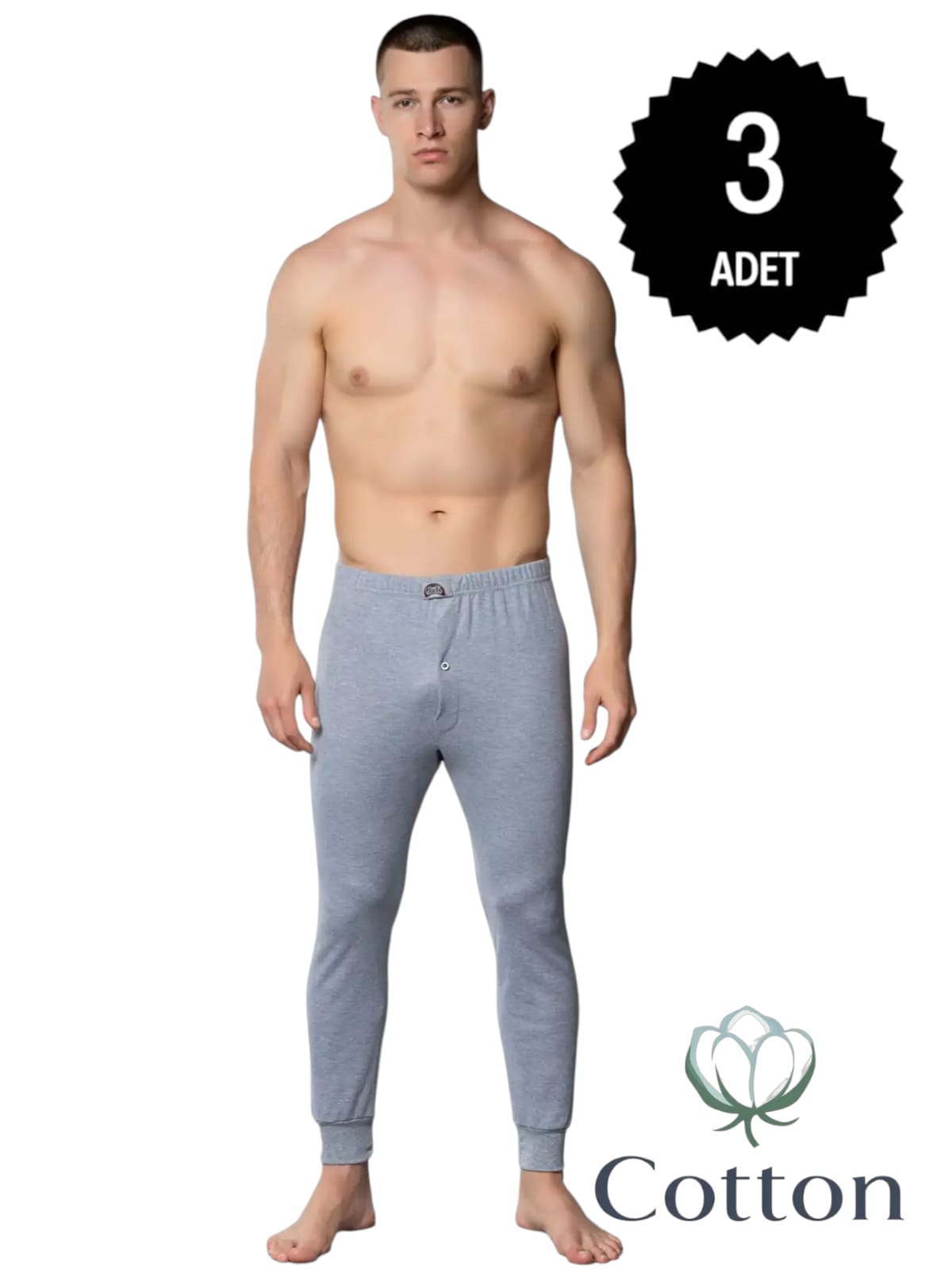 Gümüş İç Giyim 4017 Erkek İnterlok Pijama Alt Gri 3 lü Paket