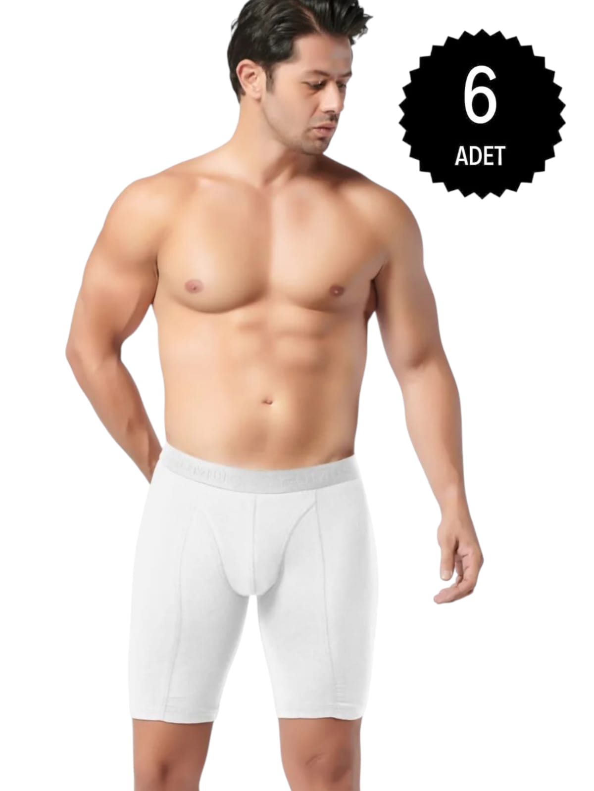 Gümüş İç Giyim 4074 Erkek Likralı Uzun Boxer Beyaz 6 Lı Paket
