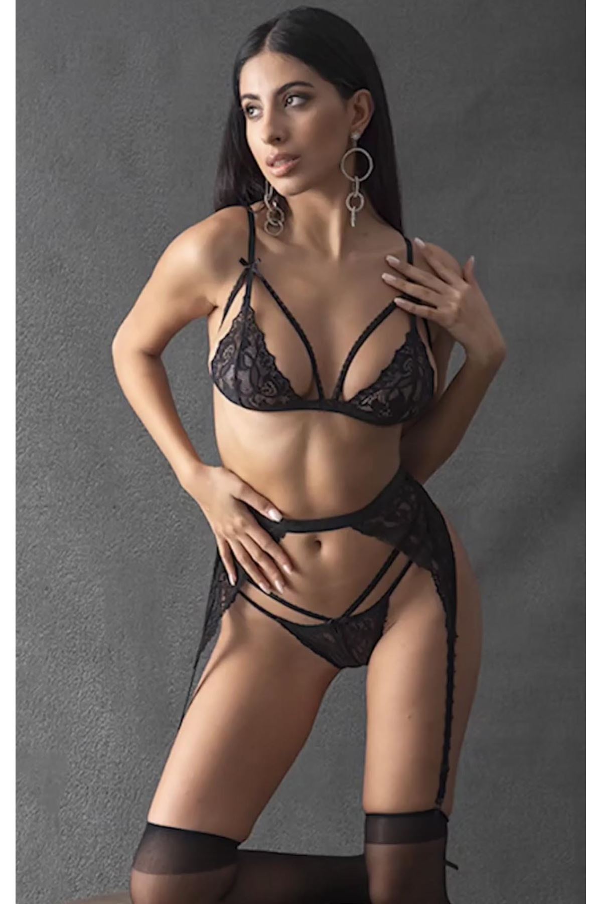 Sistina 1035 Kadın 4 Parça Dantelli Çoraplı Jartiyer Takımı