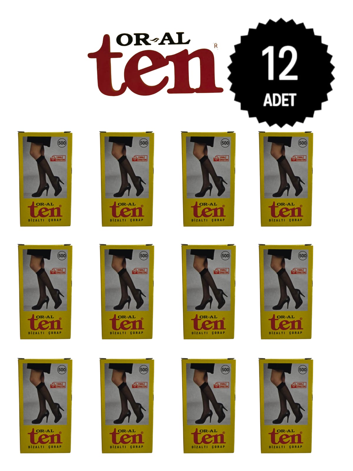 Oral Ten Kadın 20 Denye İnce Dizaltı Çorap 500 Siyah Rengi 12'li Paket